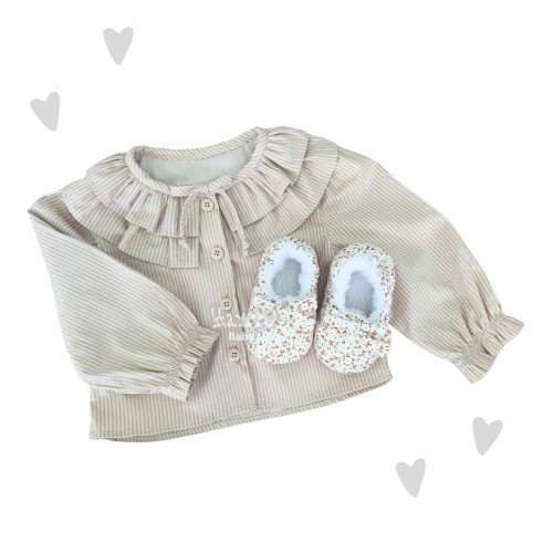 Camisa Maitê manga longa listrada bege