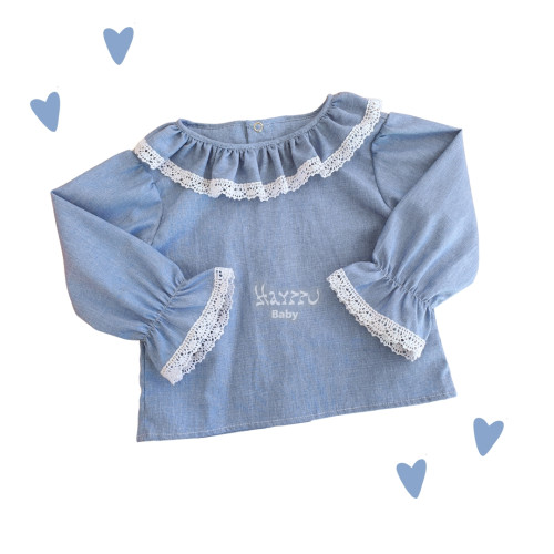 Camisa Layla manga longa jeans renda