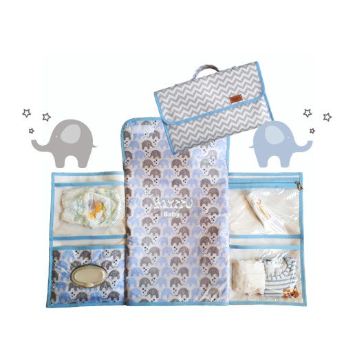 Trocador portátil chevron elefantinho azul