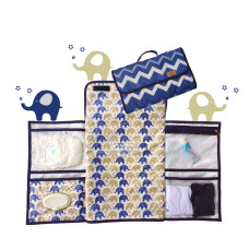 Trocador portátil chevron azul marinho elefantinhos Trocador portátil chevron azul marinho elefantinhos