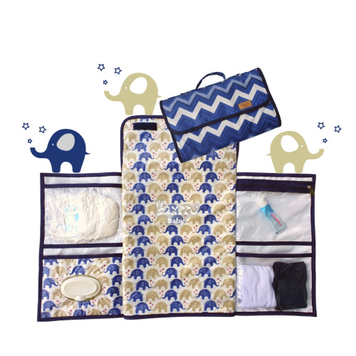 Trocador portátil chevron azul marinho elefantinhos