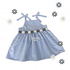 Vestido Sofia jeans flores marinho 